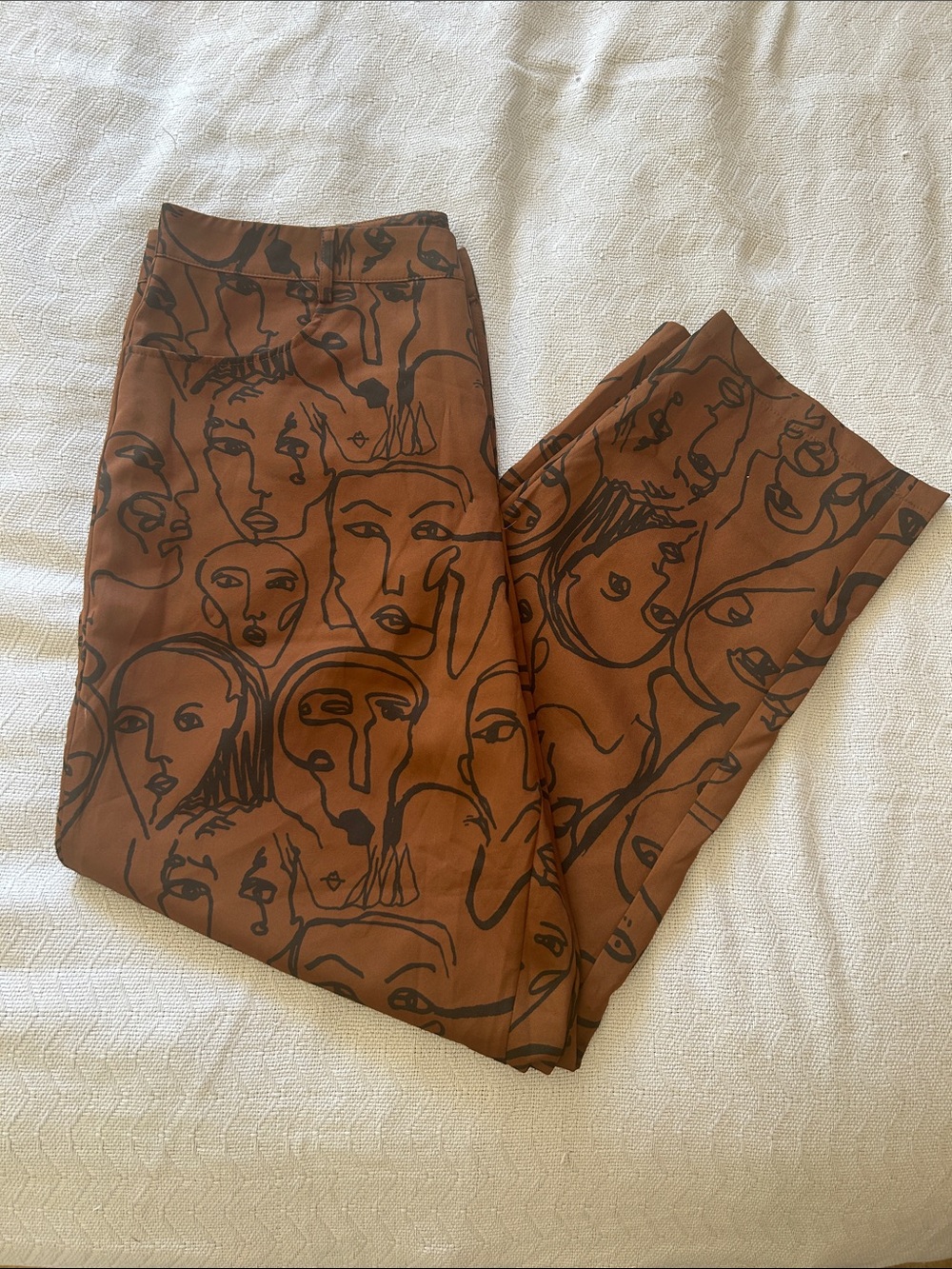 Brown Graphic Face Print Pants